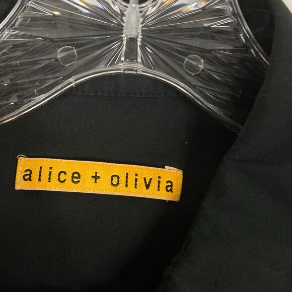 ALICE+OLIVIA Dress ~M Black Poplin Built-In-Skirt Roll-Tab-Slv Mini Knee Office - Picture 3 of 11